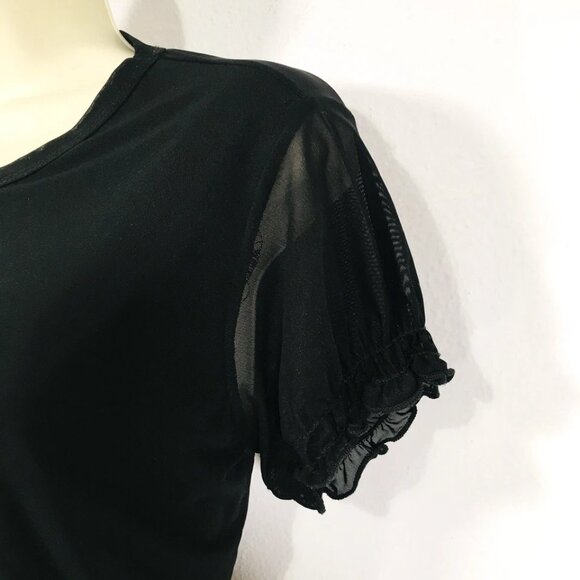 Y2K Rampage Black Mesh Beaded Mandala Top Sz L Puff Sleeve Smock Back WhimsyGoth - Picture 3 of 10